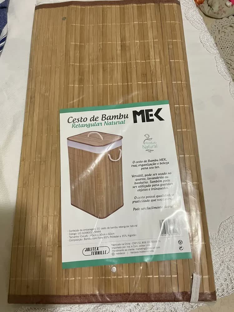 foto de comprador de Cesto Bambu Jolitex retangular com tampa bege