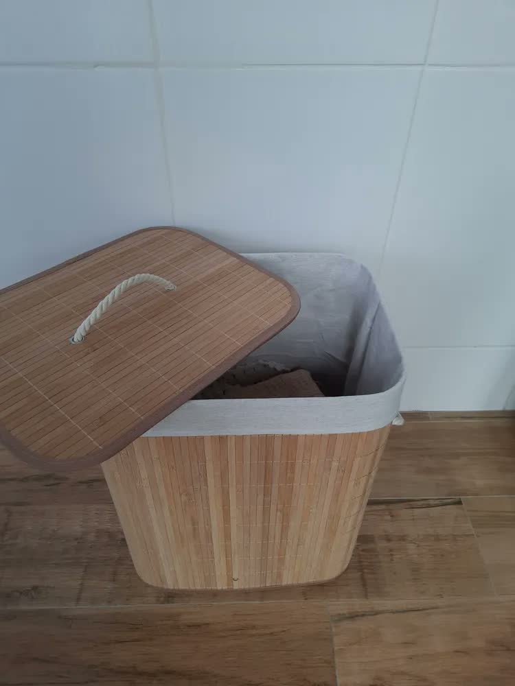 foto de KONTUZ cesto de roupa suja de bambu com tampa e alças 50l cor Marrom
