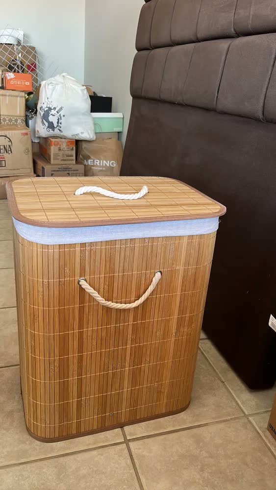 foto de KONTUZ cesto de roupa suja de bambu com tampa e alças 50l cor Marrom