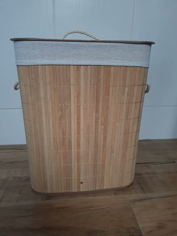 foto de Cesto De Roupa Suja De Bambu Com Tampa E Alças 50 Litros Kontuz