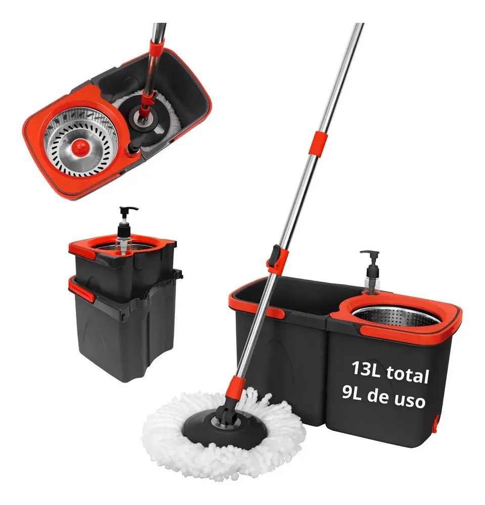 Mop Esfregão Duo Giratório Desmontável Duas Águas Cesto Inox Cor Cinza-escuro