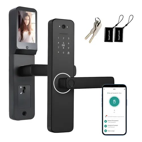 Fechadura Eletrônica Porta Com Câmera Biometria Senha App Preto