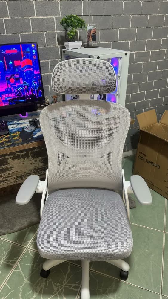foto de comprador de Cadeira De Escritório Columbus Presidente Ergonomica Cinza Mesh
