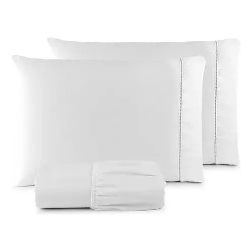 Jogo De Lençol 400 Fios Queen Branco Liso 3 Peças Com Elástico Padrão Hotel