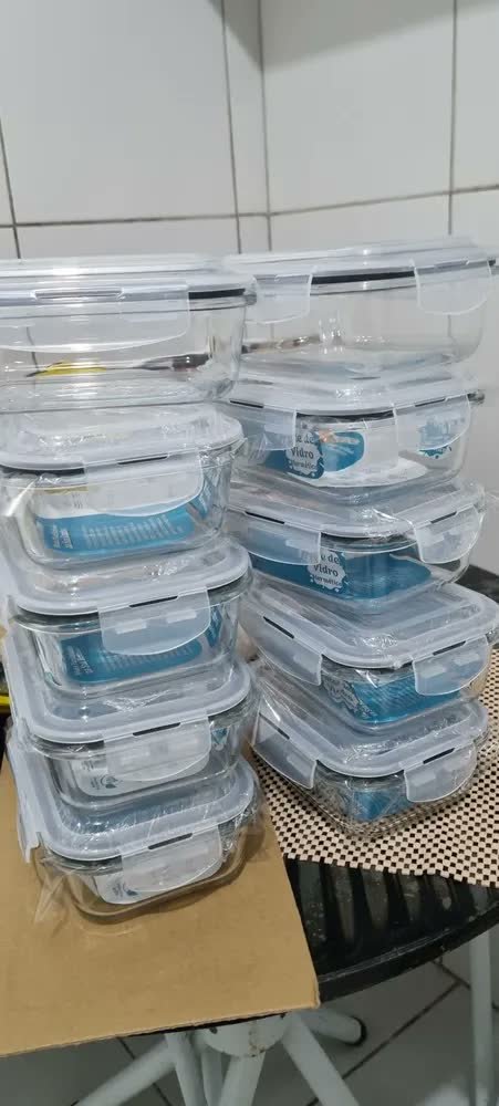 foto de comprador de Kit 10 Potes Vidro Hermético Aristus 640ml Marmita Anti Vazamento Forno Micro-ondas Freezer Tampa 4 Travas - Cinza