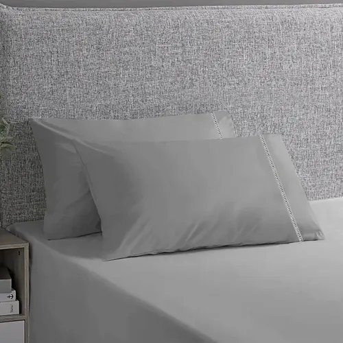 Jogo De Lençol 400 Fios Queen Cinza Liso 3 Peças Com Elástico Padrão Hotel