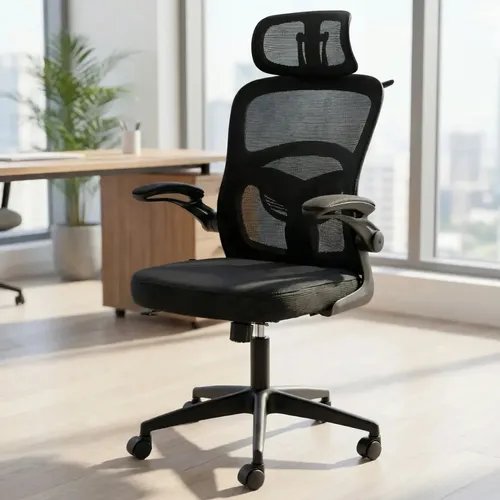 Cadeira de Escritório Vincere Brasil Elegance Graphite II Ergonômica com Apoio Lombar Preta em Malha