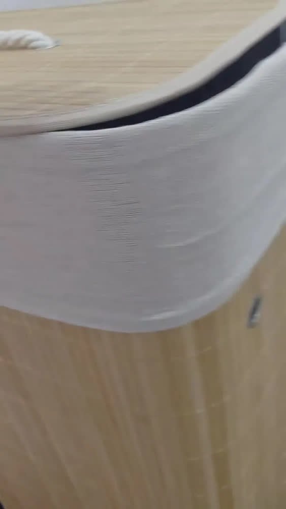 foto de comprador de Cesto De Roupa Suja Em Bambu 72l Retangular Dobravel Tampa E Alça Reforçada Pítia