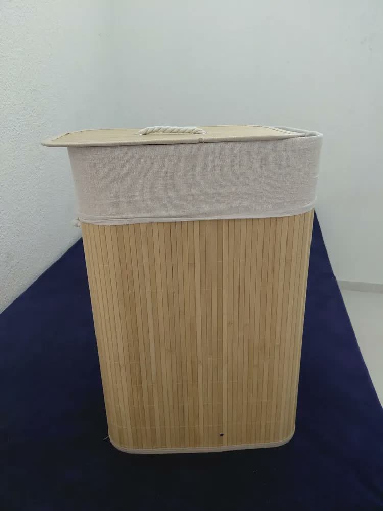 foto de comprador de Cesto De Roupa Suja Em Bambu 72l Retangular Dobravel Tampa E Alça Reforçada Pítia