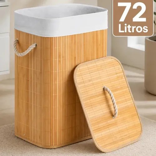 Cesto Organizador De Roupa Suja Bambu 72l Dobrável Grande Bambu