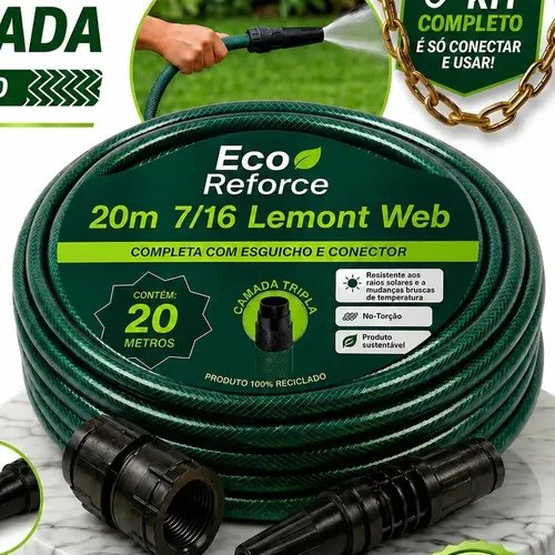 Mangueira Jardim 20m Metros Com Esguicho Trançada Reforçada Flexível 7/16 Anti Dobra Irrigação Quintal Poço Lavagem Durável