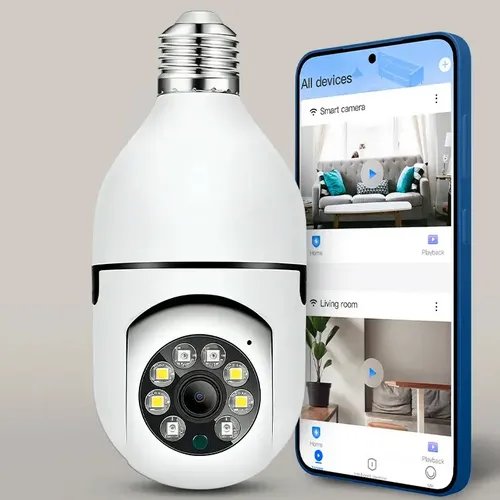Câmera de Segurança Lâmpada Wi-Fi IP 360 Graus Full HD 1080p E27 Monitoramento Residencial Interno Pelo Celular Aplicativo Sensor Movimento Visão Noturna Áudio Bidirecional Câmera Robô Vigilância